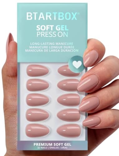BTArtbox Press On Nails, Fawn Fleek, Short Almond, Flesh Pink Nude, 32Ct | 2+ Weeks Wear, Salon-Quality Natural Nails, 10-Minute Easy Daily Application, Fast Removal, 16 Sizes, All-in-One Complete Kit