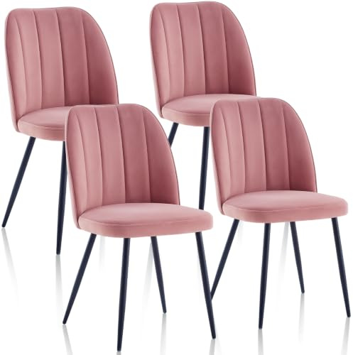 JaHECOME Velvet Dining Chairs Set of 4 High Back Armless Living Room Kitchen Chairs Metal Legs Ergnomic Design for Lounge Home Office(4,Rose)
