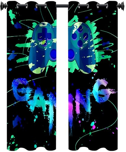 NlsqUK Gaming Curtains, Blackout Curtains Game Room Print Pattern Eyelet Blackout, Gamer Curtains 2 Panels for Window Decoration (120 * 140 CM)
