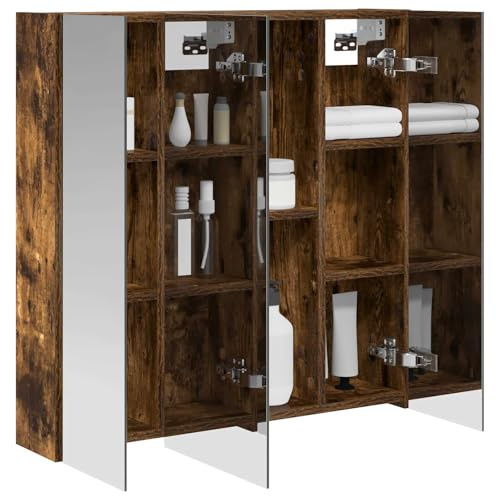 vidaXL Badezimmerspiegelschrank Geräucherte Eiche 70 x 14,5 x 70 cm, Badezimmer Aufbewahrung, rechteckiger Schrank, modernes Design, platzsparender Wandspiegel, verstellbares Regal, Organizer