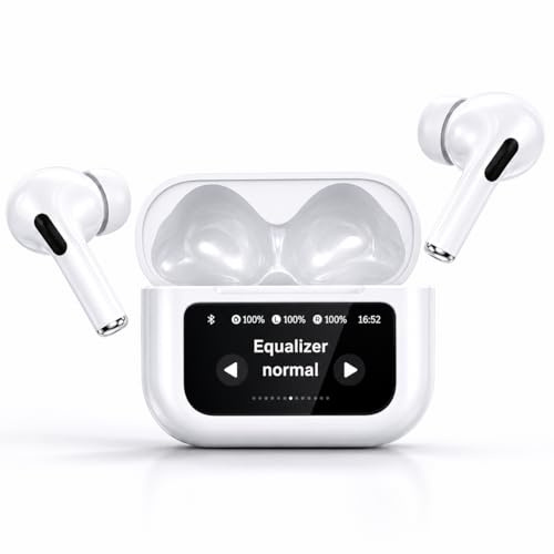 EchoJibud Truly Wireless Earbuds, Bluetooth 5.4 Earbuds with ANC & ENC Noise Cancellation, LCD Touch Screen Case, 48H Playtime, IPX5 Waterproof Earbuds for Gym, Travel & Calls (white)