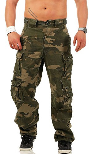 Jet Lag Herren Cargohose Hose 007 Loose-Fit Seitentaschen Dark Camouflage XXL/34
