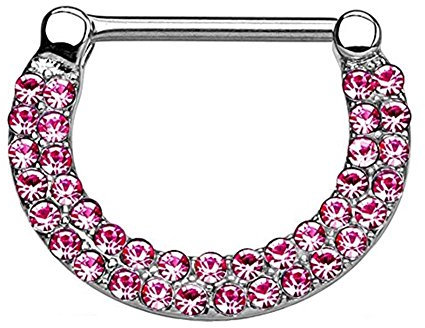 beyoutifulthings Bogen ZIRKONIA-Reihen Brustwarzen-Piercing Intim-Piercing Brust-Piercing Edelstahl Silber PINK 1,6mm 12mm klick-Verschluss