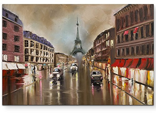 Paul Sinus Art Leinwandbilder | Bilder Leinwand 120x80cm Regen in Paris – Ölgemälde