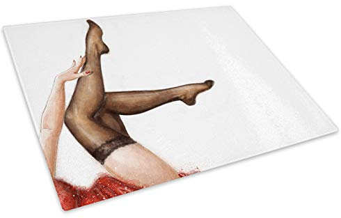 Erotic Stockings Legs Pinup Glass Chopping Board Kitchen Worktop Saver Protector