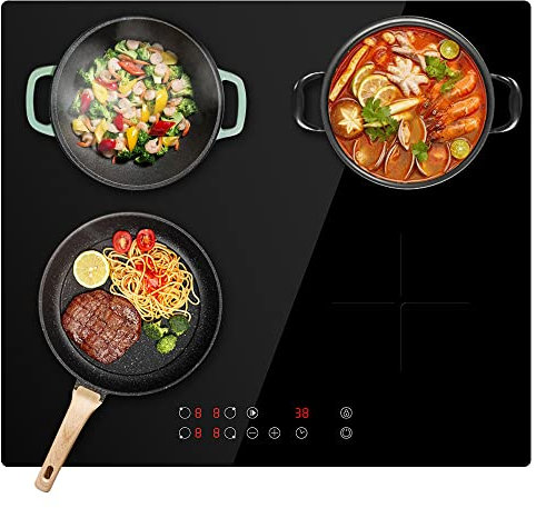 Induction Hobs, PALDIN Black Glass Built-in 4 Zone 7600W 60 centimetre Electric Induction Cooker with Sensor Touch Control