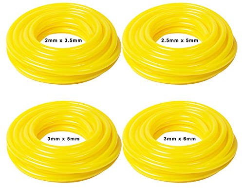 Set di 4 tubi per carburante, diametro interno x diametro esterno: 2,5 x 5 mm, 3 x 5 mm, 2 mm x 3,5 mm, 3 mm x 6 mm, tubo per benzina, tubo dell’olio diesel, tubo in PVC, tubo per acqua (1.5m)