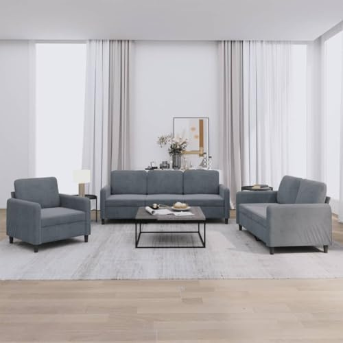 Owoxanthellate Samt 3-teilige Sofagarnitur Dunkelgrau 78x77x80 cm Modernes Design für Living Room, Schlafzimmer & kleine Räume