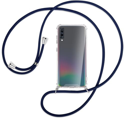mtb more energy Handykette kompatibel mit Samsung Galaxy A70 (SM-A705, 6.7'') - dunkelblau - Smartphone Hülle zum Umhängen - Anti Shock Full TPU Case