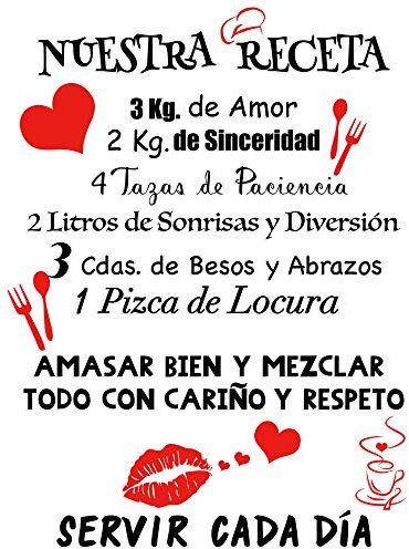 Pegatinas Citas Inspiradoras Pared Español Vinilos Frases Motivadoras Letras Stickers Adhesivos Negro Decorativos Habitación Dormitorio Salón Oficina NUESTRA RECETA...70 x 50cm
