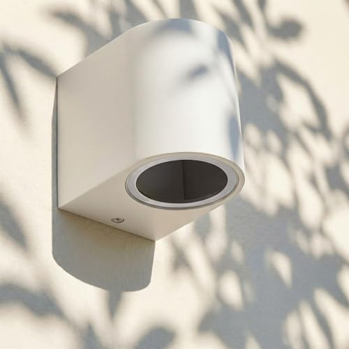 Maxkomfort Außenwandleuchte Weiß mit 1x GU10 Fassung – IP44 Downlight für Balkon, Terrasse & Fassade – Lichtausrichtung nach unten – Aluminium