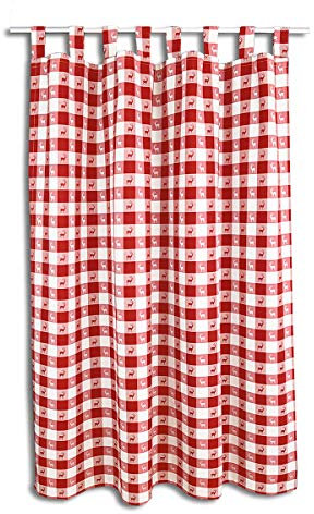 Dekoschal Karo mit Hirsch in Rot | Schlaufenschal aus hochwertigem Webware | rot-weißer Landhaus-Vorhang kariert | Blickdichte Übergardine mit 8 Schlaufen | Seitenschal Höhe x Breite 220 x 130 cm