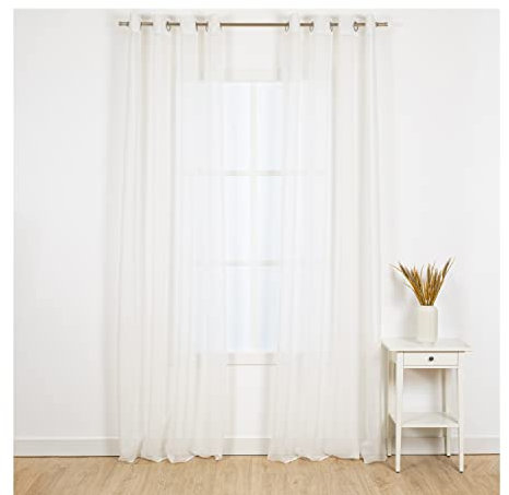 TRAMAS+ Cortinas Visillo Semitransparente para Salón y Dormitorio con Ojales, 140x300cm, 1 Pieza, Dormitorio, Infantil, Juvenil y Adulto y Comedor – Molly Blanco