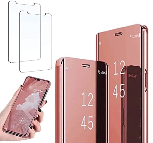 Ttianfa Case for Iphone 8 cover Mirror Flip Case,Screen protection film Protective 360 Function Stand Shockproof Platin Clear View PU TPU Case flip mirror Compatible for Iphone 8,Rose gold