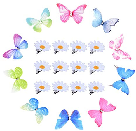NITAIUN 22 Stücke Haarspangen, Nette Gänseblümchen Haarclips Schmetterling Glitzer Haarnadeln Haarschmuck Kleine Blume Braid Zubehör Haarnadeln Haar Accessoire für Kinder Mädchen (22 Stücke)