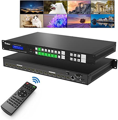 Yinker 4K HDMI Matrix Switch 8x8 mit Web-GUI, 8 in 8 Out HDMI Matrix Switcher Splitter, unterstützt 4K@30Hz, EDID, HDCP, IR, RS232, LAN, Rack-Montagematrix