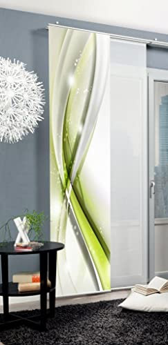 HOME WOHNIDEEN 84170 | Schiebegardine GLIWE, blickdichter Dekostoff, Grafik-Motiv, 245 x 60 cm (Höhe x Breite), Farbe: (apfelgrün)