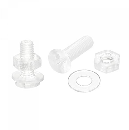 sourcing map M3 x 10mm Plastic Phillips Machine Screws with Nuts and Flat Washers, PC Flat Head Machine Bolts Transparent 20 Sets