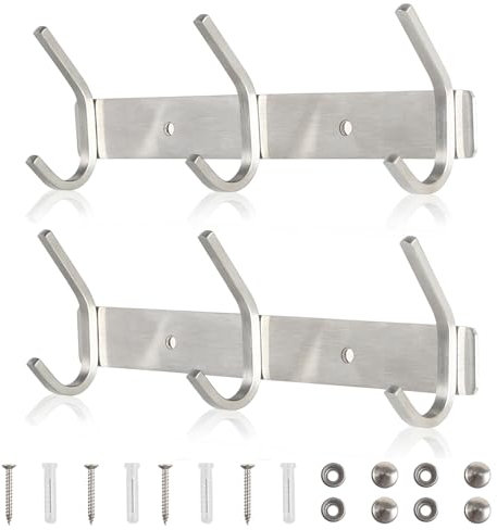 Qiannhee Hakenleiste Kleiderhaken Silber 30cm bis 30kg Garderobenleiste Edelstahl Garderobenhaken Kinder mit 3 Haken Wandhaken Hakenleiste Garderobe Wandmontage für Jacken Mäntel Handtaschen, 2 Stück