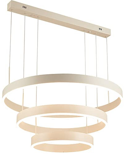 Eurotondisplay LED Pendelleuchte mit Fernbedienung Lichtfarbe/Helligkeit einstellbar Hochwertig Ringe (6053-3 Ringe weiß)