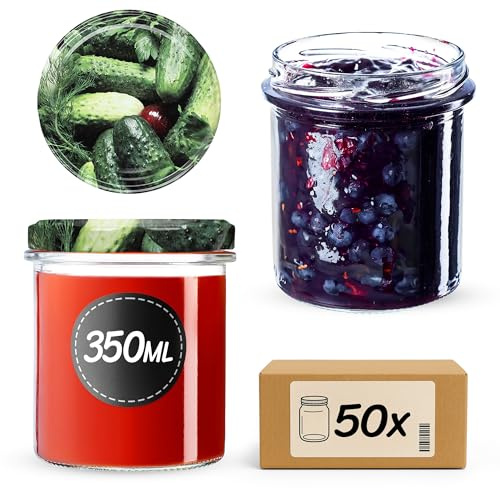 KADAX 50st 350ml Einmachgläser mit Schraubdeckel fi82 mm, Vorratsgläser für Pilze, Konfitüren, Honig, Marmeladengläser mit Deckel, Luftdichte Gläschen zum Verschenken, Schraubgläser