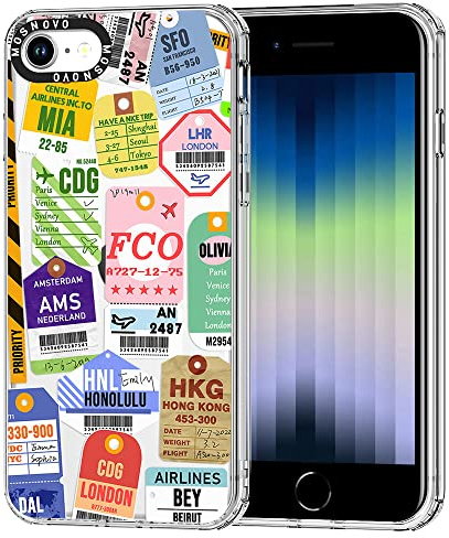 MOSNOVO für iPhone SE/iPhone 8 / iPhone 7 Hülle – Durchsichtige, schlanke, stoßfeste TPU+PC-Handyhülle, [6,6 Fuß Fallschutz/Anti-Abziehen] - Flugticket-Etiketten