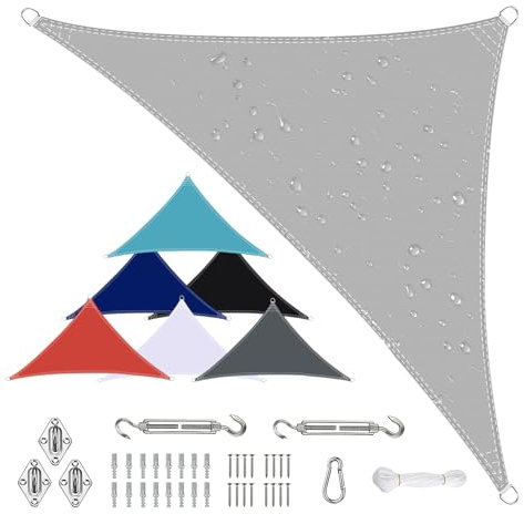 Sonnensegel Wasserdicht Dreieckigig 2x2x2.8m aus PES-Polyester 95% UV-Schutz Witterungsbeständig Reißfest Viele Größen und Farben mit Befestigungsset für Terrasse Garten, Hellgrau