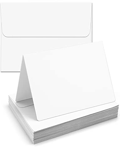 Poever Blank-Cards-and-Envelopes 60 Pack - 4 x 5.5 Folded Cardstock with A2 White Envelopes-for-Invitation, Heavyweight Blank-Note-Cards-and-Envelopes Self Seal Printable for Greeting Party Birthday