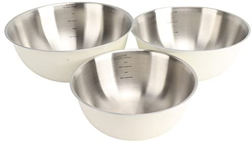 3 PCS Rührschüsseln, Rührschüssel-Set aus 304 Edelstahl, Rührschüsseln aus Poliertem Spiegel, Verschachtelte Rührschüsseln, Gebogene Lippen-Design-Beckenschüssel mit Waage Zum(Cremeweiß)