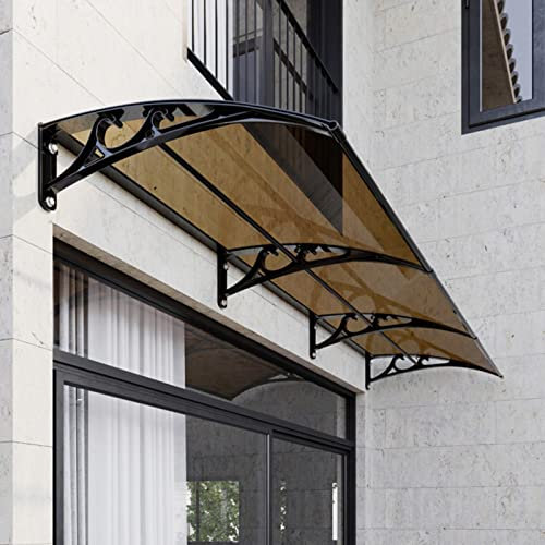Brown Front Door Canopy Awning Shelter,Silent Patio Porch Awning,UV Rain Snow Protection Shelter,Door Window Rain Shelter Cover,Roofing Canopies,60/80/100cm,with Black Bracket (60x580cm/24x228)
