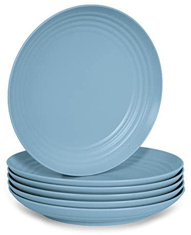 Juego de 6 Piezas de Vajilla Classic en Plástico Duro Reutilizable e Irrompible para Fiestas y Eventos. Azul (Llanos 25 cm)