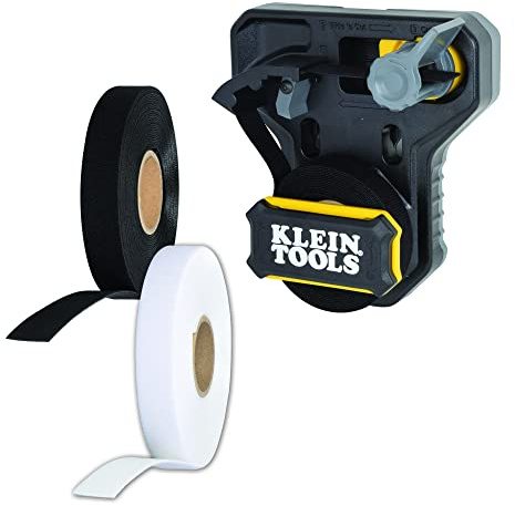 Klein Tools 80144 Cable Management Hook and Loop Tape Dispenser Kit, 25-Foot x 3/4-Inch White and Black Replacement Cable Tie Rolls, 3-Piece