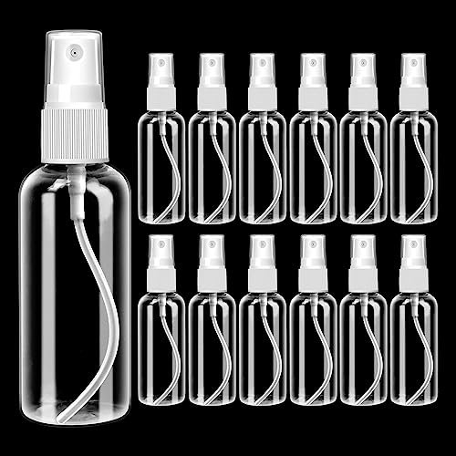 Chmejia 12 botellas pulverizadoras pequeñas de 50 ml vacías para rellenar, atomizador de perfume, botella pulverizadora de plástico transparente, atomizador para cosméticos líquidos, agua y alcohol