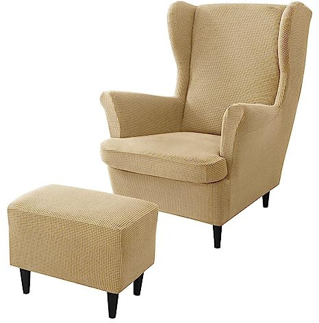 rackbone Ohrensesselbezüge, Ohrensessel-Bezug und Ottoman-Hocker-Bezug Sofabezug mit elastischem Band waschbarer Sessel-Schutzbezug für Wohnzimmer,1