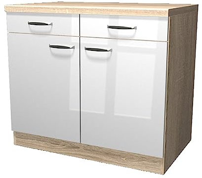Flex-Well Küchenunterschrank - 100 cm breit - Hochglanz Weiß Sonoma Eiche – Valencia