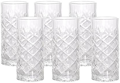 Spetebo Longdrink Glas 250 ml - 6er Set - Trinkglas mit Rauten Muster - Wasserglas Saftglas Cocktailglas spülmaschinenfest