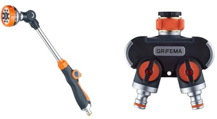 GRIFEMA Blumenampel-Gießstab, 8 Sprühbilder Garten Schlauch Bewässerung Zauberstab & 2-Wege-Verteiler, 3/4 Zoll und 1/2 Zoll Wasseranschluss Verteiler