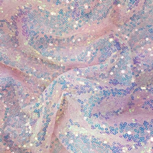 SYSUII 135cm * 2m Paillettenstoff Sparkly Glitzernder Stoff für Hochzeit, Kleid, Dekoration, DIY, Tisch, Tutu Rock, Party Deko - Rosa Blau