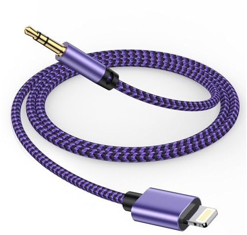 Cavo AUX per iPhone in auto, 1 m, cavo da Lightning a AUX da 3,5 mm [certificato MFi], cavo Aux intrecciato per iPhone 14/14 Pro/14Pro Max/13/13 Pro/12/11/Pro/Xs/XR/X/8/7 per