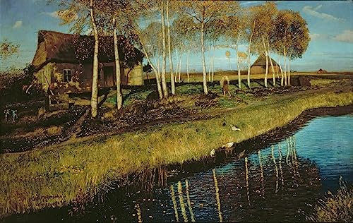 MSTECO Leinwand Bilder Kunstdrucke Abstrakt Poster Berühmtes Gemälde Herbstmorgen am Kanal von Otto Modersohn für Wohnzimmer 60x90cm