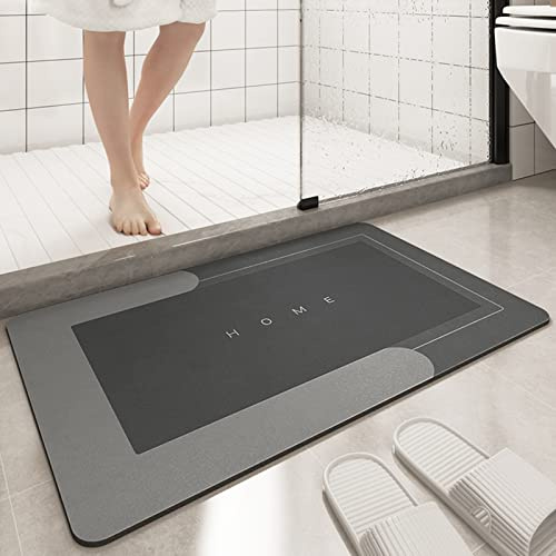 Sydzkjyxgs 45x75cm Super Absorbierende Badezimmerteppich rutschfest Waschbar Schnelltrocknende Badvorleger Duschvorleger für Badezimmer, Rechteckig Dunkelgrau