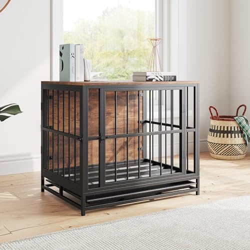 VECOCHO Hundekäfig Möbel, Einfache Hundebox für Zuhause,Beistelltisch, Moderne Hundehütte Indoor, Hochbelastbar Hundehaus für Zuhause,Herausnehmbares Tablett, 2 Türe,Dog Crate Furniture Braun
