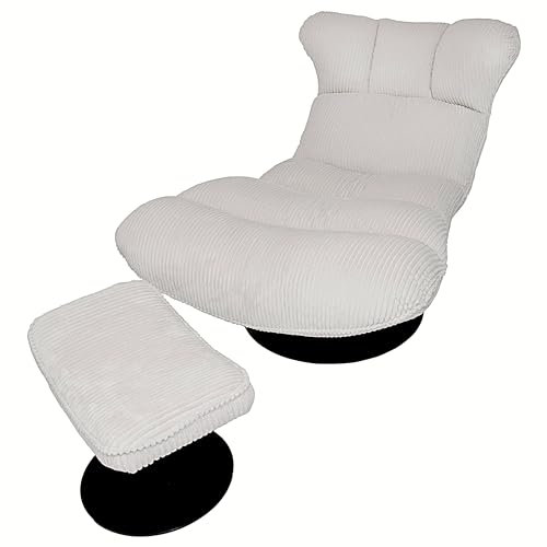 MOLEMI Ohrensessel - Schlafsessel - 360°Grad Drehbarkeit - bis zu 150Kg Belastbar - Beige - Cord - Relaxsessel mit Liegefunktion - inkl. Hocker - Große Liegefläche - 144cmx95cmx85cm