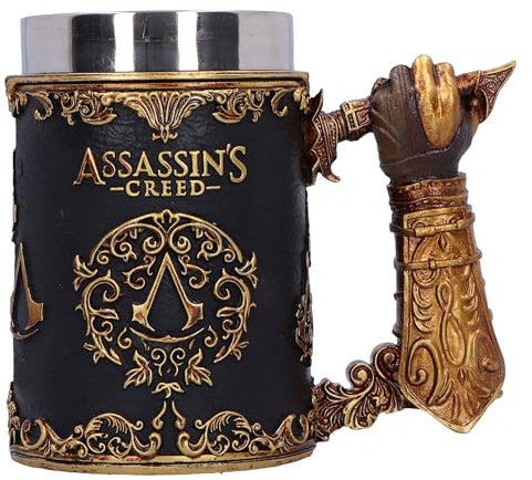 Nemesis Now Chope Assassin's Creed Through the Ages de 15,5 cm, en résine, noir/or, produit officiel Assassin's Creed, tasse à bière Assassin's Creed, moulée dans la meilleure résine, peinte à la main