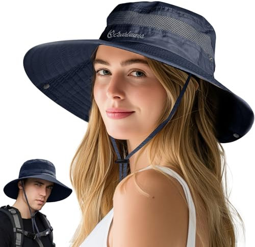 Marineblau Sonnenhut Damen & Herren, Faltbarer Gipfelfreund Sommerhut mit UV-Schutz 50, Wanderhüte & Safari Hut - Geschenk für Frauen zum Valentinstag