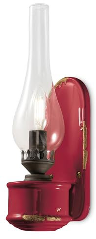 Licht-Erlebnisse Wandleuchte Shabby Bordeaux Rot aus Keramik Glas E14 H: 33 cm Vintage Öllampen Look Handarbeit Wandlampe Flur Wohnzimmer Treppe innen