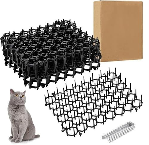10 PCS 20x15cm Cat Scat Mat with Spikes, Anti Cat Prickle Strip Dig Stopper, Cat Repellent Mats for Garden, Pet Deterrent Mat for Dogs Foxes Cats, Garden Protection with 8 U-shaped Pegs