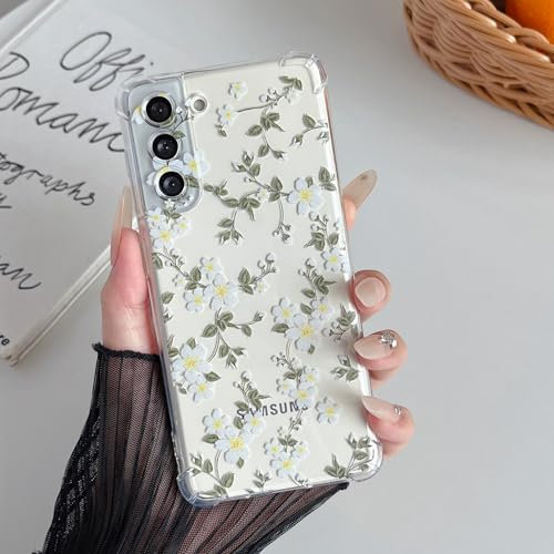 ZTOFERA Hülle für Samsung Galaxy S22, Transparentes Klares Weiches TPU Hülle mit Blume Muster, Ultra Dünne Kratzfeste Silikon Gel Schutzhülle für Samsung S22 5G - Große Weiße Blume