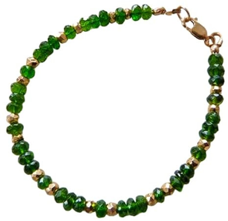 LKBEADS Perlen-Armband mit Chromdiopsid, Rondelle-Form, facettiert, 4–4,5 mm, 17,8 cm, für Damen und Herren | PK_LK_CP_01991, 7 Inch, Stein, Chromdiopsid