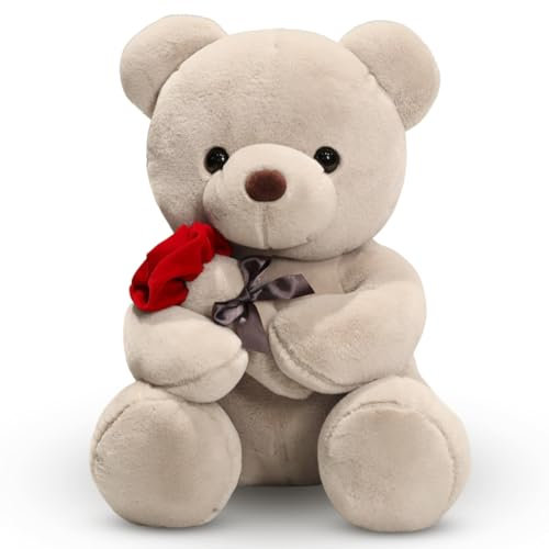 EUBSWA Orsacchiotto con Rose 35cm, Orsacchiotto Giocattolo regali per bambini ragazze mamma per compleanno, San Valentino, Marrone